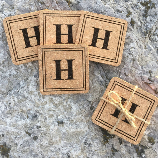 Single Initial Bordered Cork Coaster Set