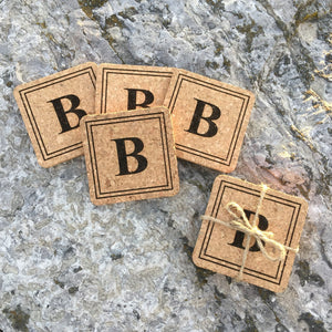 Single Initial Bordered Cork Coaster Set