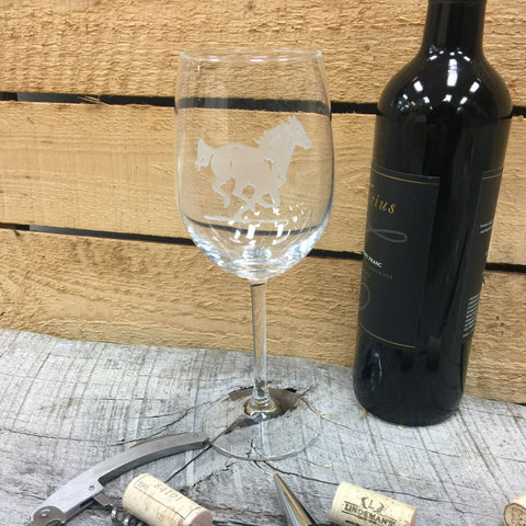 Stemmed Wine Glass - Running Horse