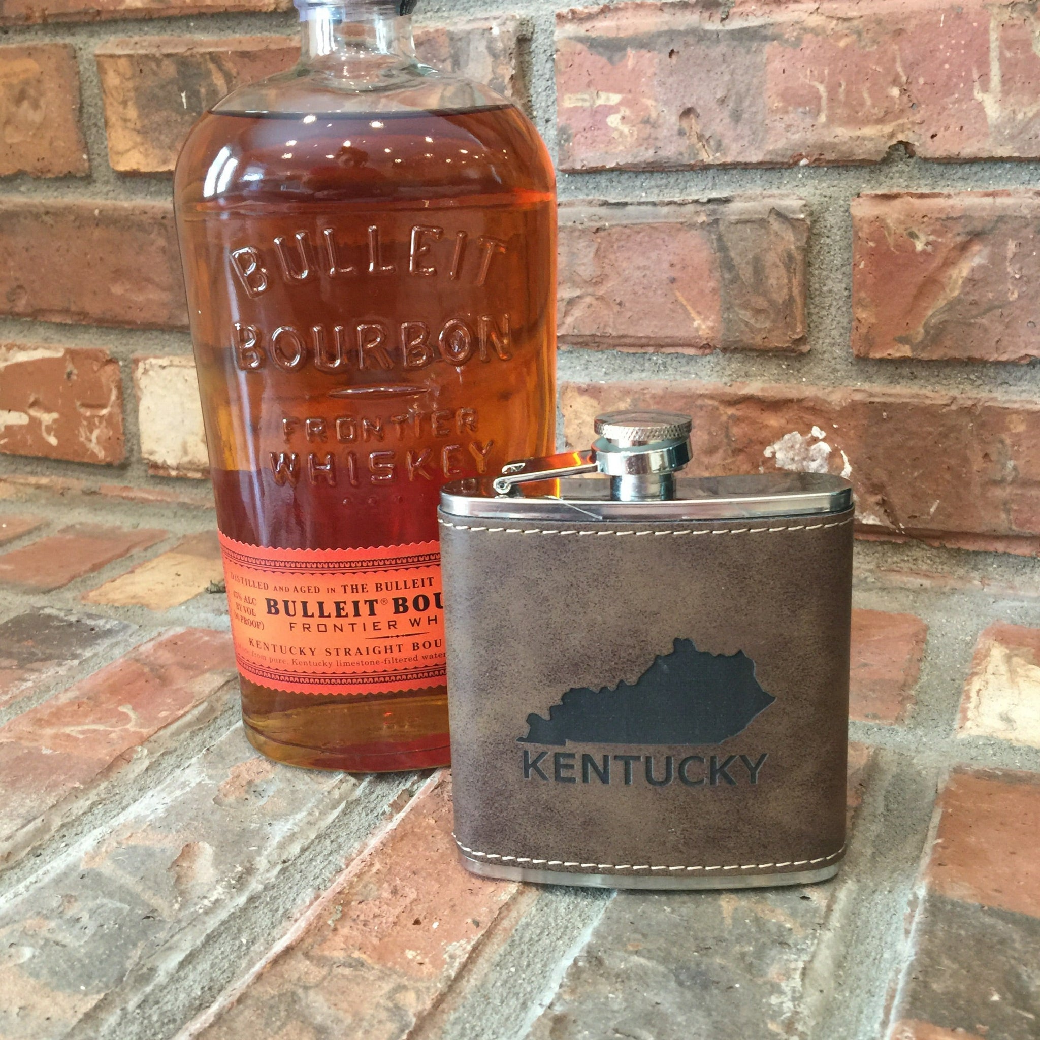 Brown Leather Flask State & Name